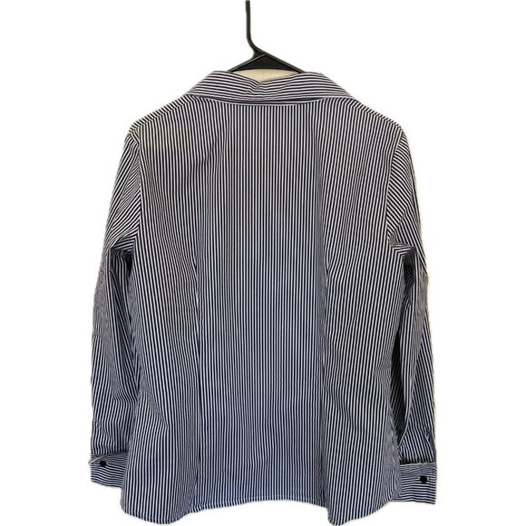 Worthington Womens Black & White Striped Button-Up Collared Shirt Size 14 Stretc - Picture 2 of 4